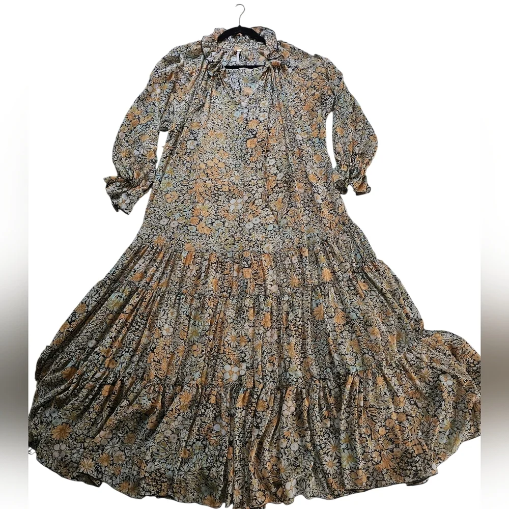 Free People Floral Long Sleeve Dress in Yellow and Black - Picture 3 of 10